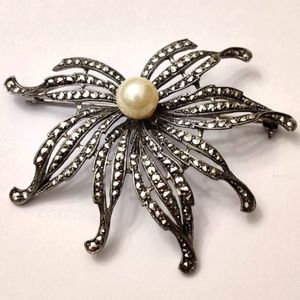Signed West Germany Sterling Silver Marcasite Statement Brooch